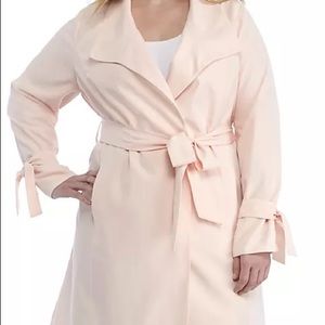 Kaari Blue Tie Long Sleeve Soft Trench Coat Sz 3X